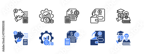 Budgeting and Money Management with two styles, line and duotone icon.