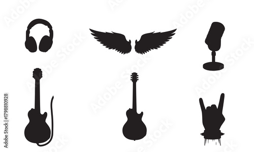 Rock and roll music icons silhouette collection