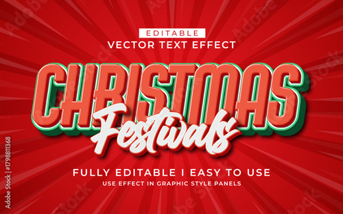 3d editable christmas festival text effect typography graphic style template