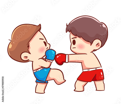 Cute Chibi Muay Thai Boxer Flying Knee Strike Action
