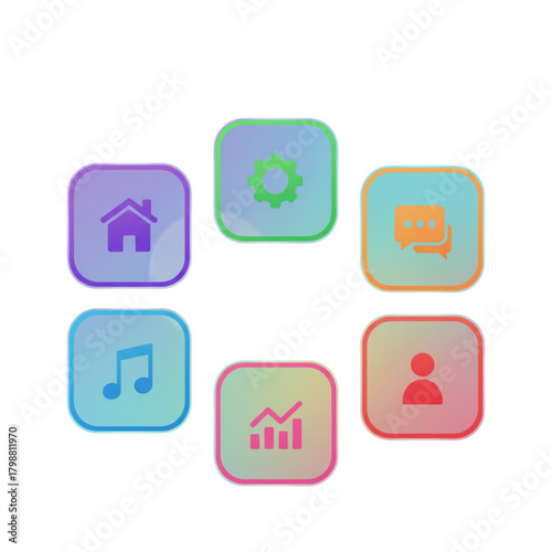 3D Colorful Glassmorphism Business and App Icon Set