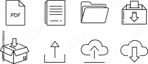 Set of hand drawn icons representing file management and cloud storage