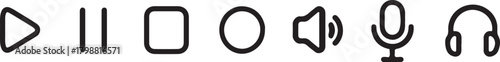 Simple line icons for media playback and audio recording