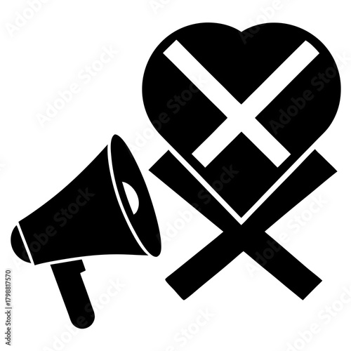 Megaphone & Broken Heart Icon – Love, Heartbreak & Awareness Vector Art for Social Campaigns & Support


