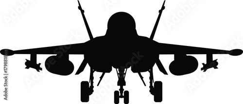 Military fighter jet silhouette front view, modern combat aircraft illustration, aviation technology design, warplane graphic, aerospace engineering vector art