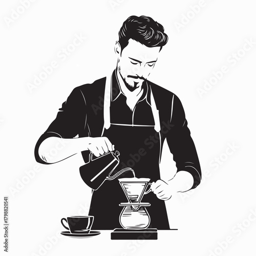 Barista Making Espresso Vector Illustration isolated on white background