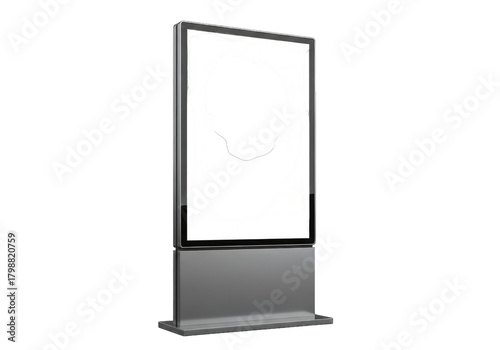 Modern vertical digital signage kiosk with blank white screen