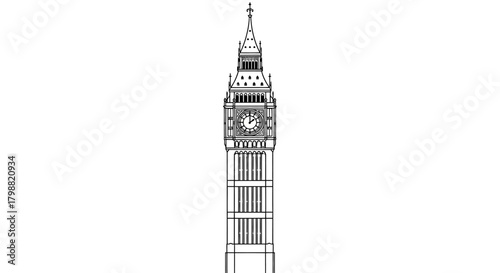Big Ben line art illustration London landmark vector design isolated on white background