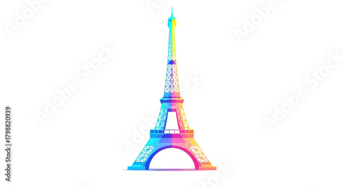 Colorful Eiffel Tower illustration vibrant vector design of the Paris landmark isolated on white background