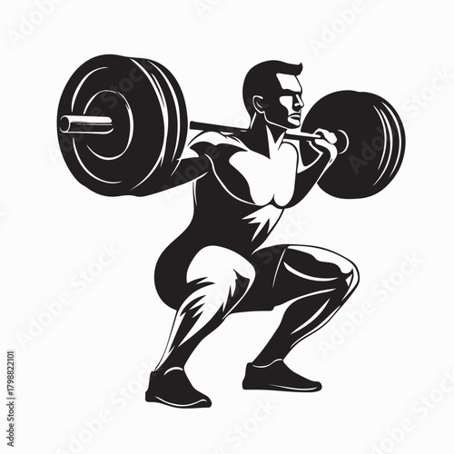 Male Athlete Squats with Barbell Vector Illustration on white background