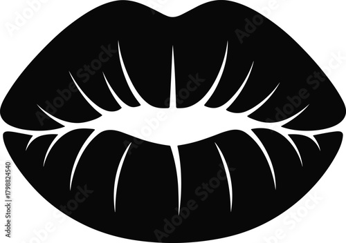 Silhouette illustration of bold glossy lips kiss mark, beauty cosmetic symbol vector artwork for makeup design, sensual fashion graphic for stock
