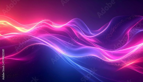 Wallpaper Mural An abstract, glowing, undulating design features pink, purple, and blue light waves against a dark background, suggesting energy Torontodigital.ca