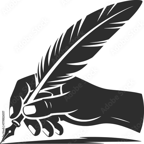 Vintage Quill Pen Writing Hand Illustration.