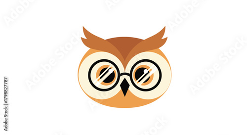 Cute cartoon owl wearing black glasses on a white background, symbolizing wisdom and intelligence.