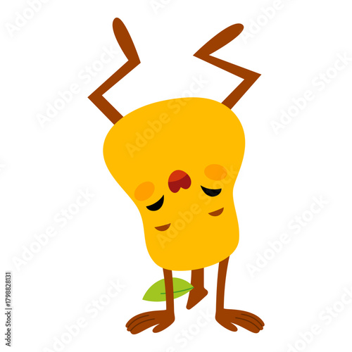 Funny pear character standing upside down. Flat vector illustration isolated on white background. Funny sporty fruit mascot for kids sporty projects