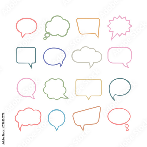 Collection of Outline Speech and Thought Bubble Shapes Vector Set