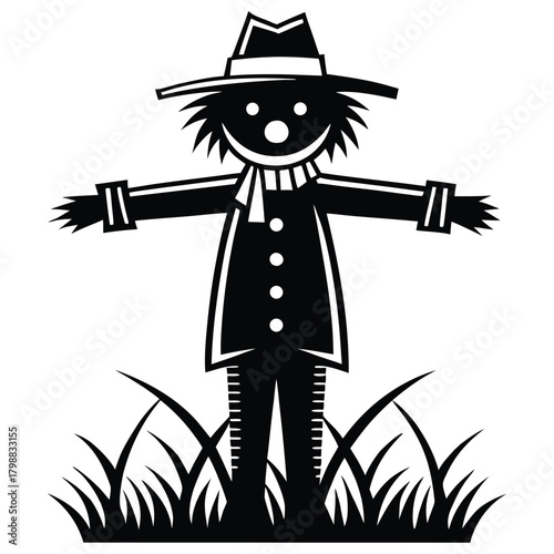 A black silhouette of a scarecrow