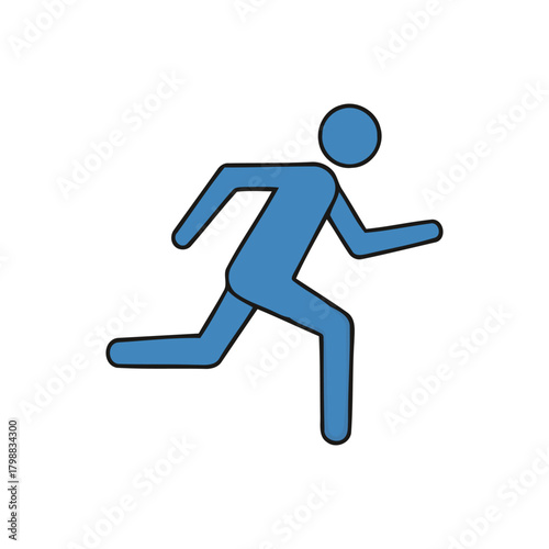 Blue stick figure running quickly across white space to represent speed and agility in a simple, modern style.