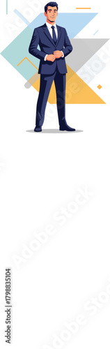 Confident professional in business suit: A distinguished professional stands with poise in a sharply tailored business suit, reflecting an aura of confidence and authority.