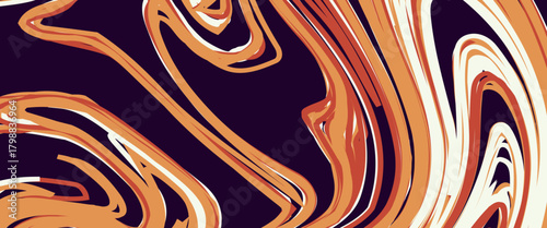 An abstract liquid marble texture. The design features a swirling pattern of intermingling colors, primarily shades of orange, brown, beige, and a very dark, almost black, purple.
