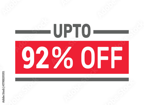 Up to 92% Off sale offer text design icon vector illustration