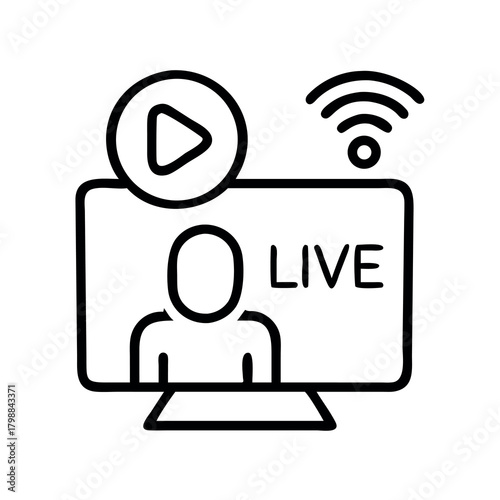 Digital broadcast icon representing live streaming video content and wireless connectivity