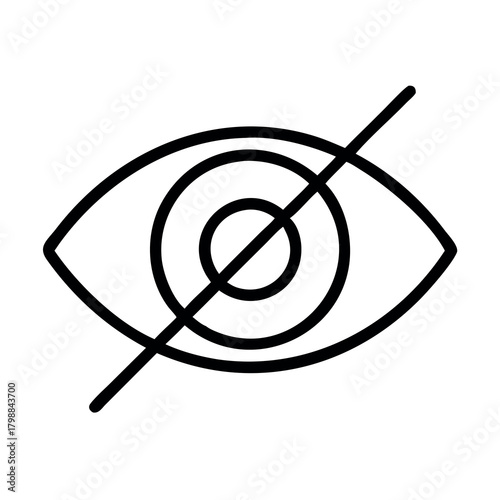 Stylized icon representing privacy and hidden information with an eye symbol and diagonal line