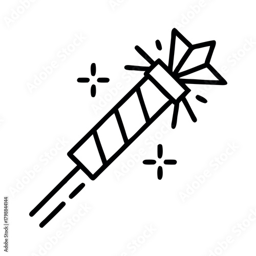 Simple line art icon of a sparkler emitting bright stars and light bursts