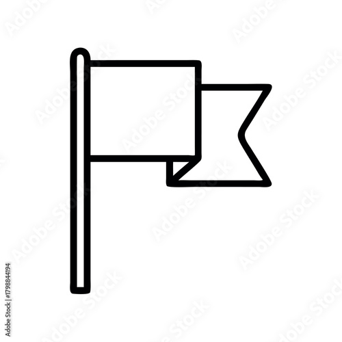 Simple outline drawing of a waving flag on a pole with a blank rectangular banner