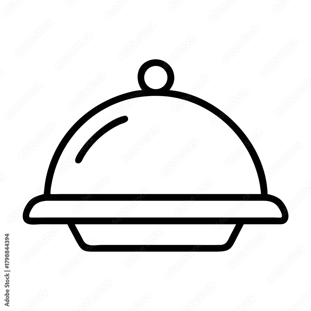 Fototapeta premium Simple line art icon of a covered serving dish ready to reveal a meal