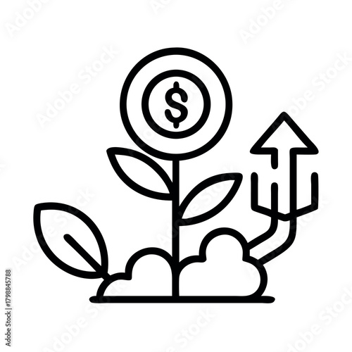 Conceptual illustration of financial growth and investment returns symbolized by a money plant