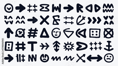 Hand Drawn Symbols and Icons Collection Doodle Style Vector Illustration