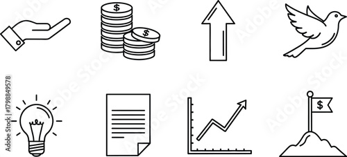 Vector art of business icons in line drawing style