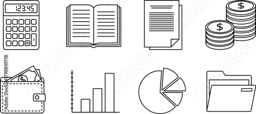 Vector art of business elements in line drawing style