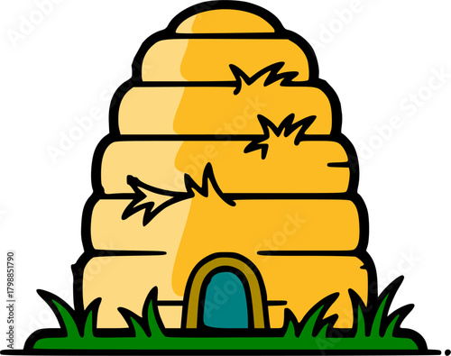 Classic hanging beehive cartoon illustration. Honey production symbol, nature, and organic food