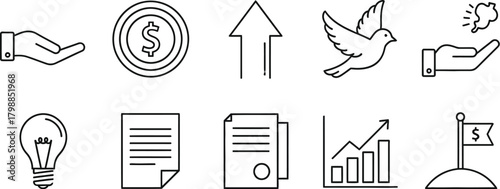 Vector art of business outline icons in line style