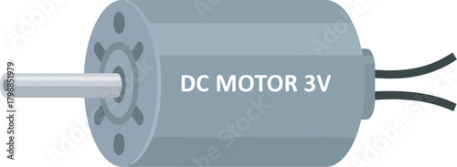 Illustration of a small DC motor with wires, labeled as a 3V motor.