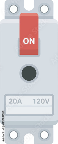 A detailed illustration of an electrical circuit breaker in the "ON" position.