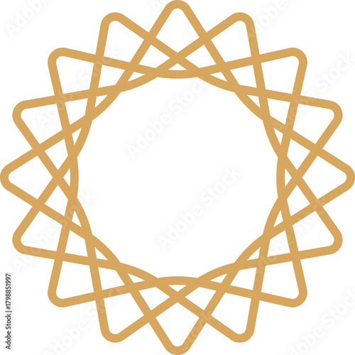 Intricate Golden Geometric Starburst Emblem on Transparent Background Symbolizing Harmony and Unity
