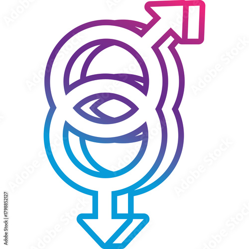 Intertwined Gender Symbols in Blue and Purple Gradient on Transparent Background Representing Partnership and Unity