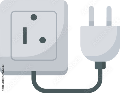 Illustration of an electrical outlet with a plug inserted, showing power connection.
