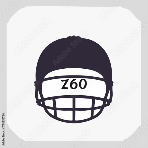 Dark silhouette of a football helmet with a face mask and 'Z60' text on a white band, set against a light grey background.