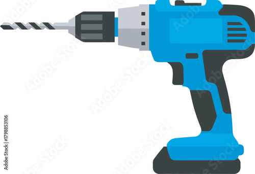 A blue and gray cordless drill is shown isolated on a white background.