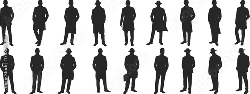 Photos Formal male silhouettes set, black suit and coat icons, vintage and modern fashi