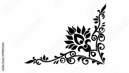 Elegant floral corner flourish accent for invitations, cards, and design projects, perfect for adding a touch of classic beauty, originally a scalable vector graphic