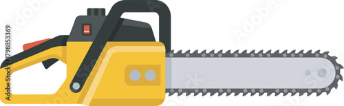 A yellow and gray chainsaw with a black handle, shown in a flat vector illustration.
