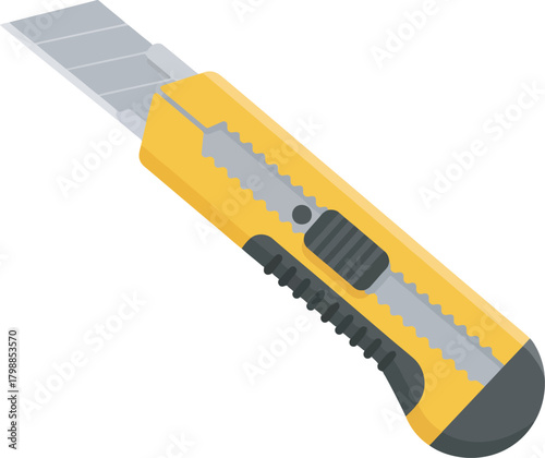 Yellow utility knife with retractable blade, gray accents, and black grip.