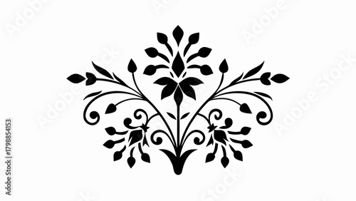 Elegant floral flourish design element for sophisticated invitations and crafts, timeless botanical accent, ornamental leaves and blooms, refined decoration art