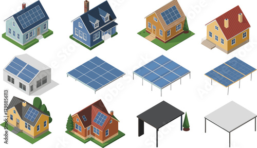 Solar panel buildings, eco-friendly architecture, renewable energy homes, sustainable design, green rooftops, solar arrays, clean power, modern structures, energy-efficient buildings