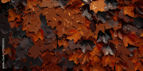 Abstract textured background of fallen autumn leaves in deep warm earthy tones of brown and orange